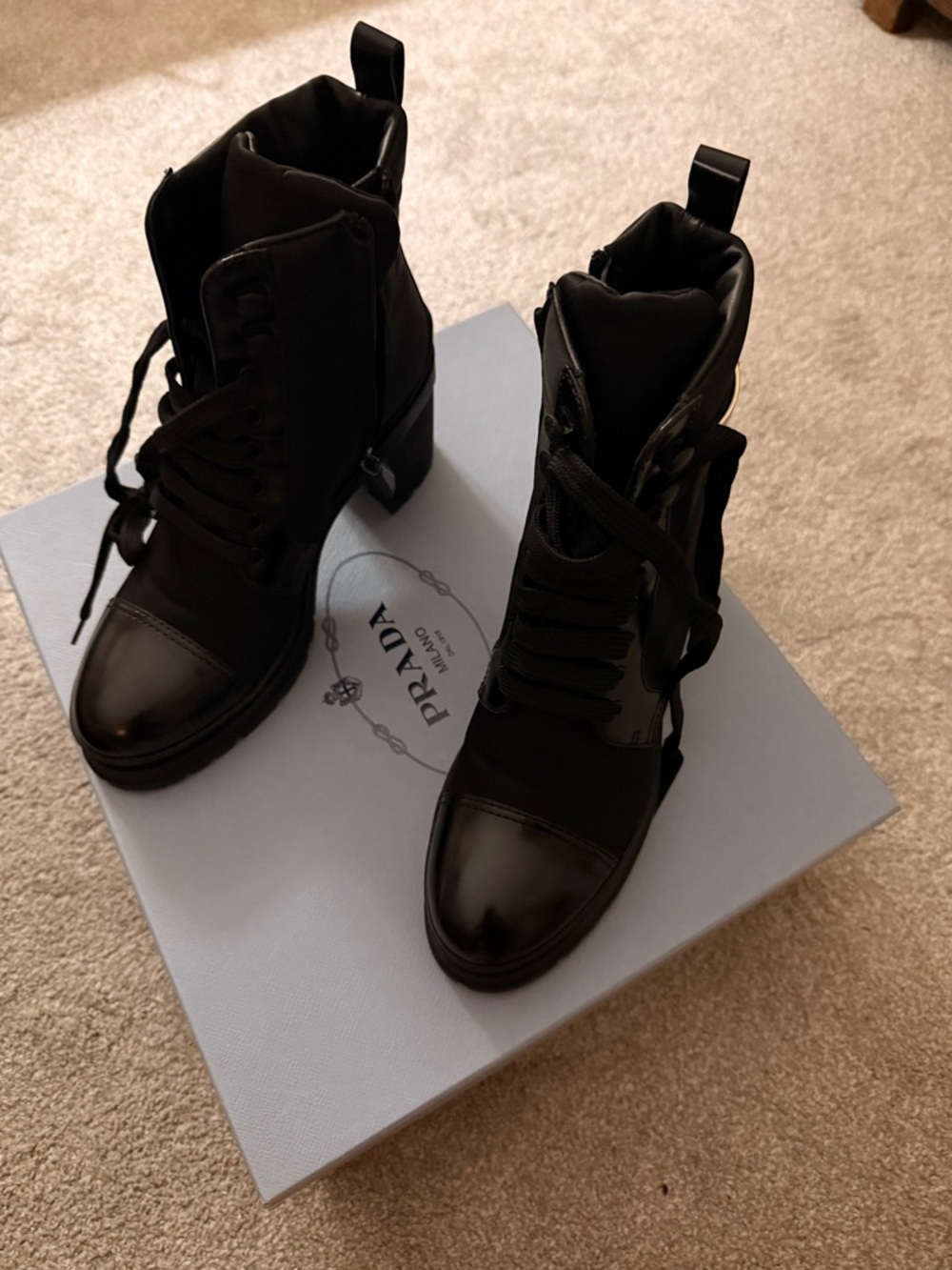 Prada Black Lace-Up Platform Combat Ankle Boots - Picture 2 of 8
